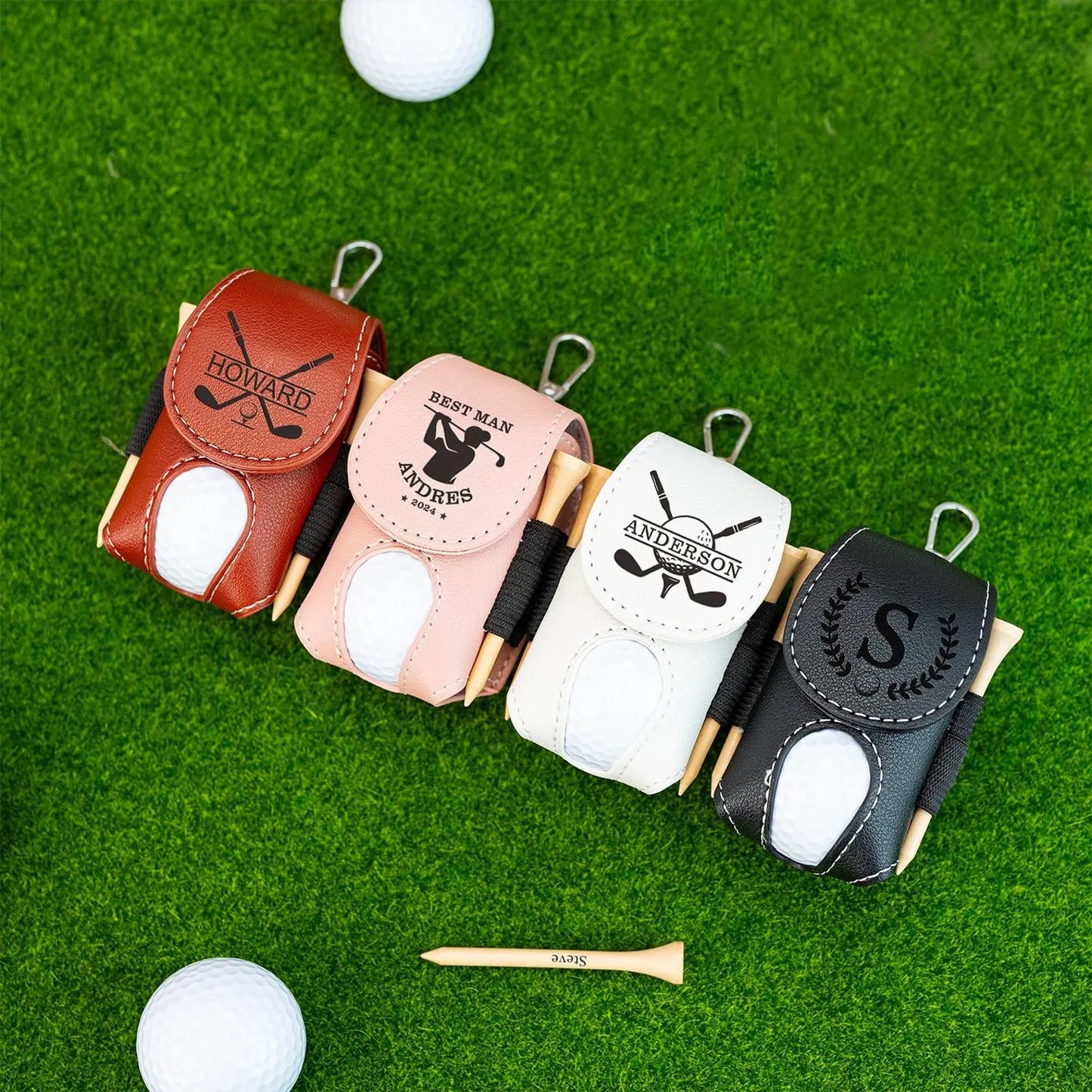 Engraved Leather Golf Ball Holder